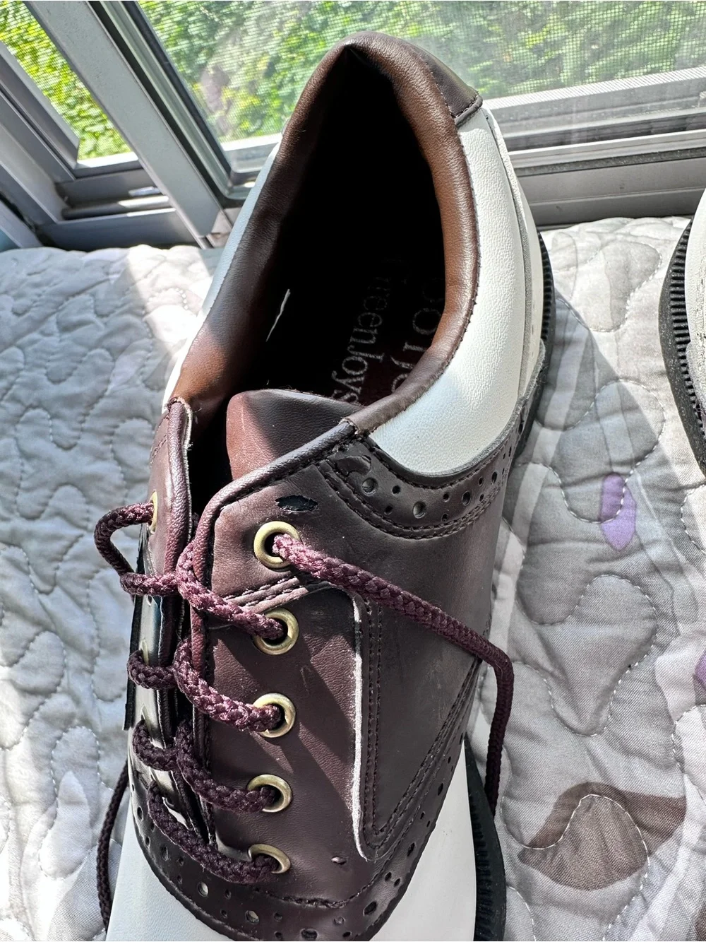 FootJoy Men’s White and Brown Two-Tone Golf Oxfords